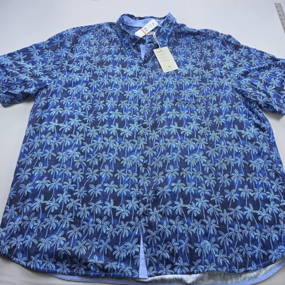 Tommy Bahama Island Zone Paradise Palms Blue Silk Blend Camp Shirt Men XXXL NEW